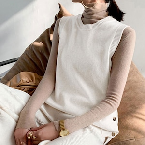 ニット ベスト レディース 韓国 春秋冬 トップス レイヤード 重ね着 おしゃれ 大人 きれいめ かわいい ゆったり 体型カバー シンプル 大人可愛い 大人女子