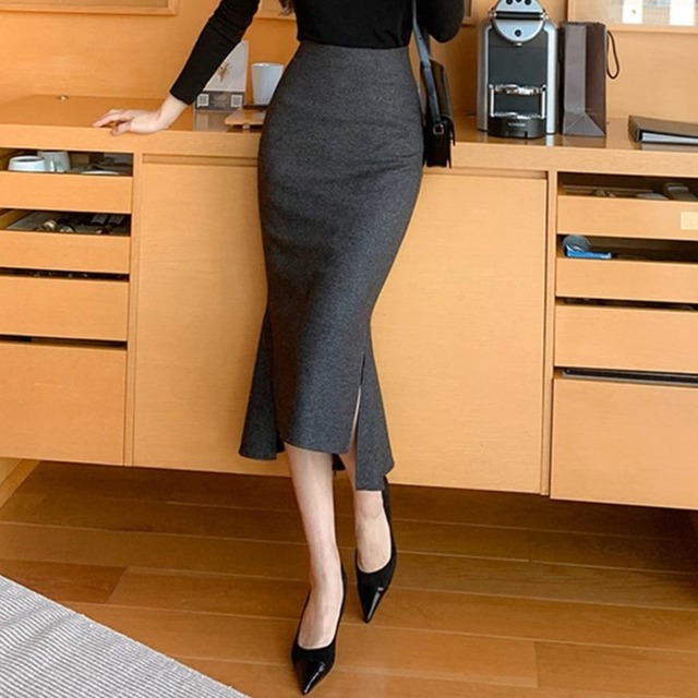 High waisted elegant double side slit mermaid skirt ( 2color )