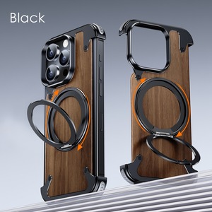 ◆iPhone 16/15/14/Pro/Pro Max◆ Walnut Wood × Metal Magnetic Phone Case / ウォルナット×メタル マグネット スマホケース