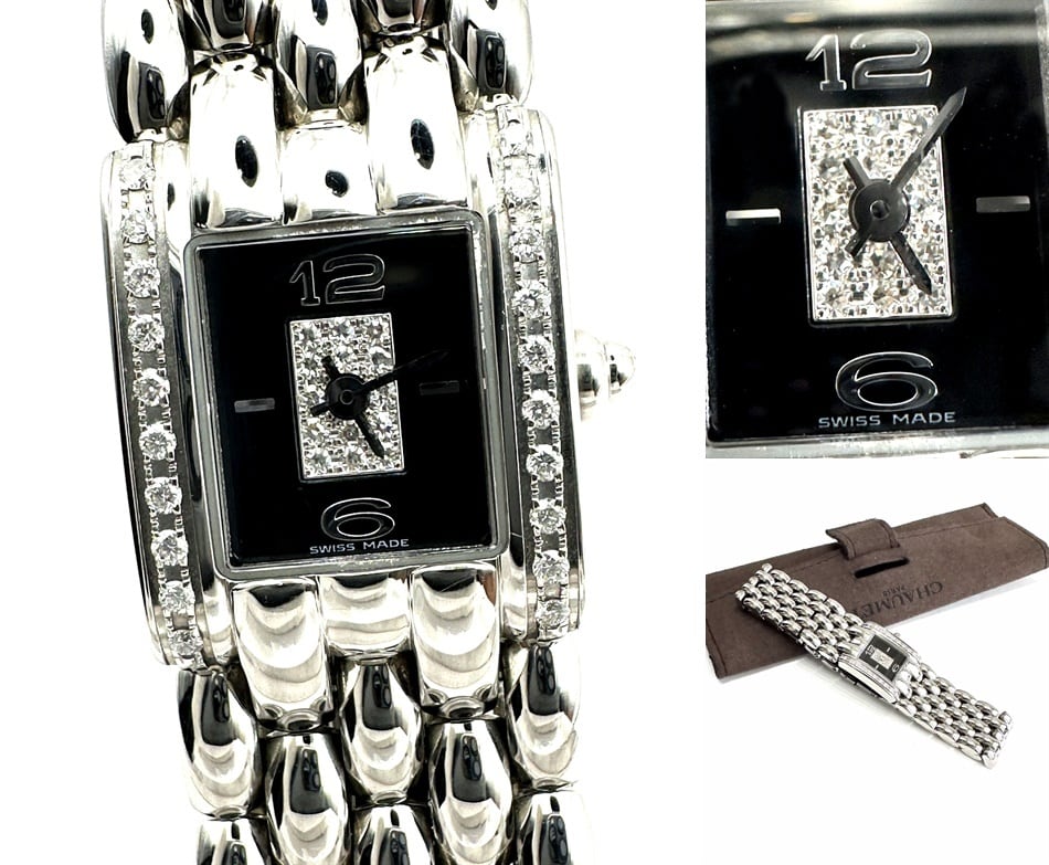 CHAUMET 新品同様 ケイシス 12Pダイヤ ブラック クォーツ CHAUMET ショーメ ケイシス ダイヤモンド パヴェ Qz クォーツ 時計
