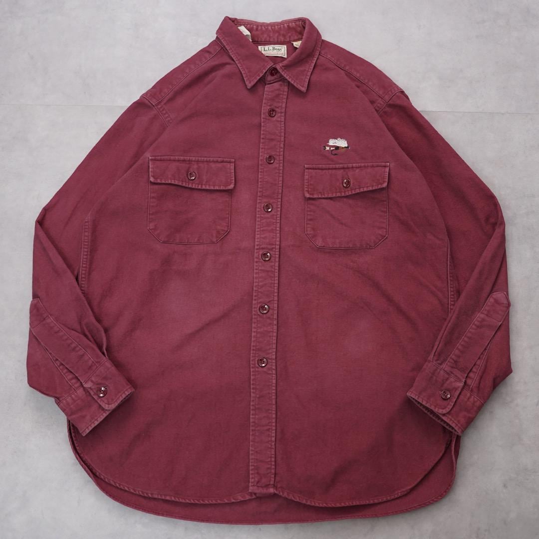 エルエルビーン 無地シャツ 古着 USA製 90s 刺繍 L 赤 14803