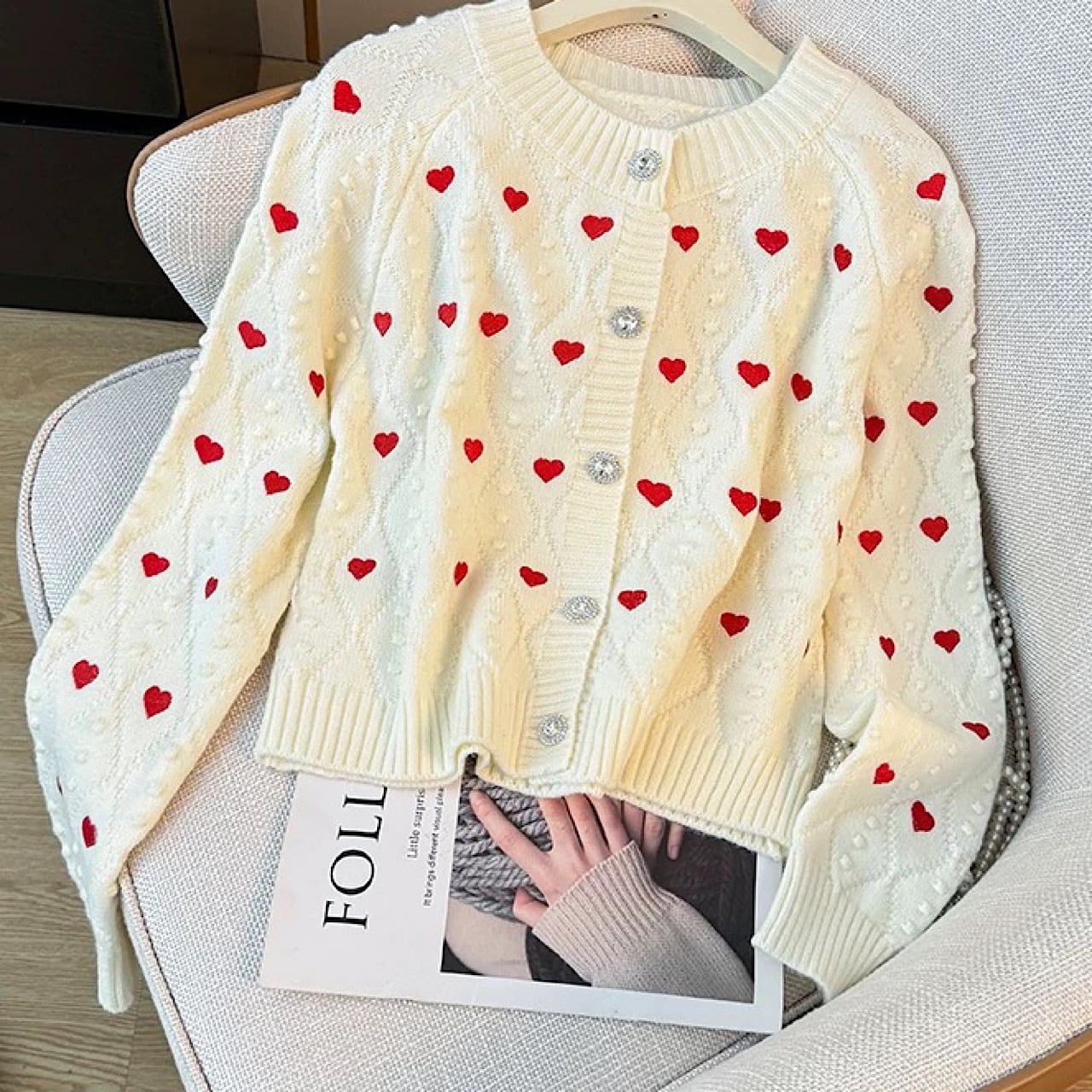 【ワンサイズ】ハートニットカーディガン