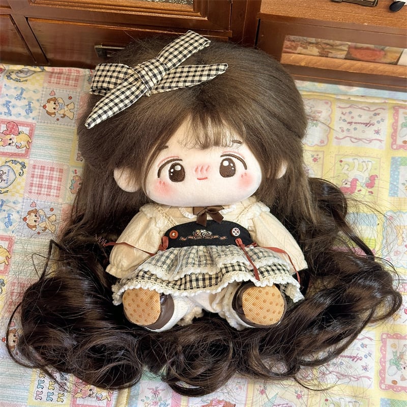 20cm ぬいぐるみ用 ウィッグ 巻き髪 ロングヘア ブラウン 頭囲33〜36cm