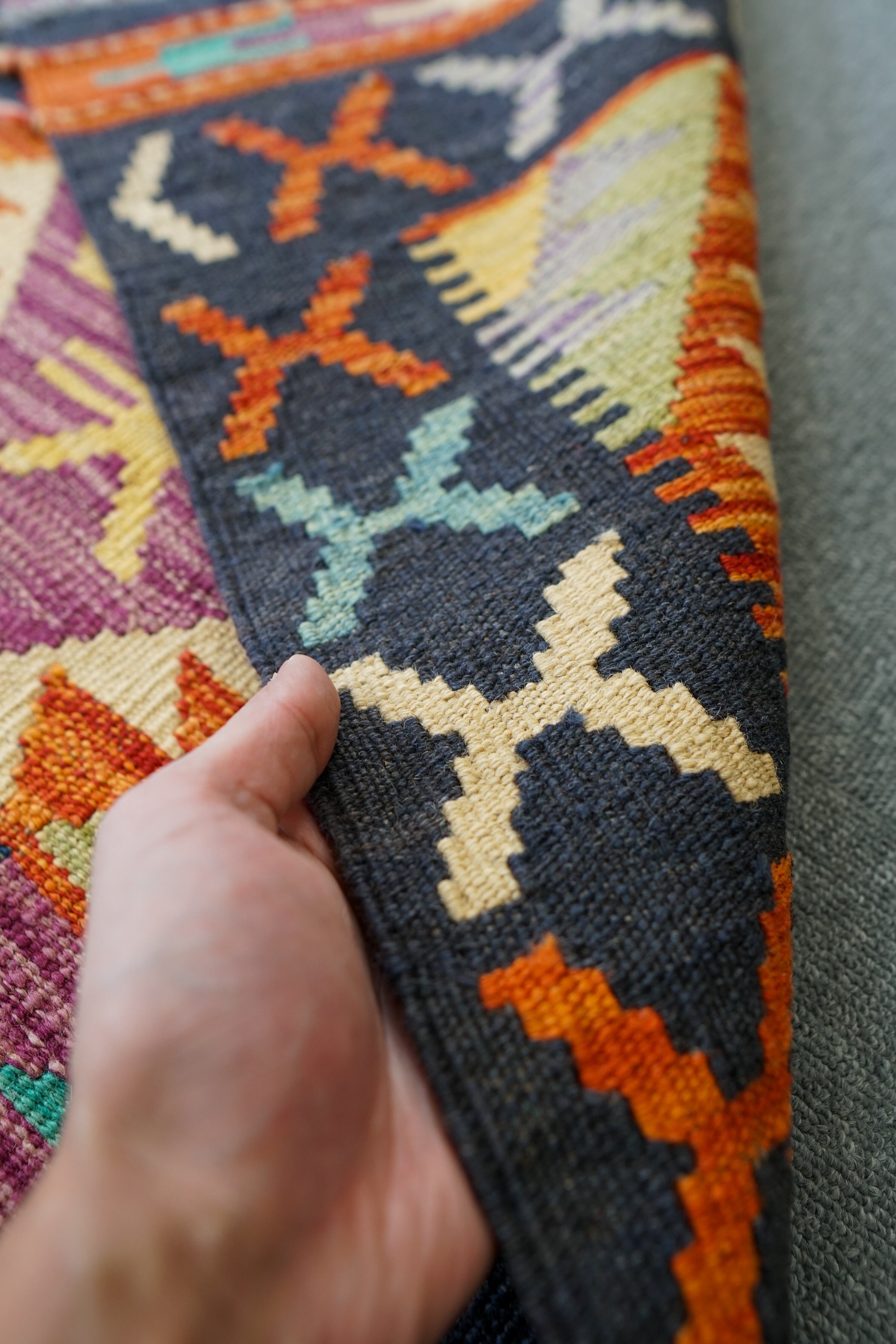 217×67cm【アフガン手織りキリム ランナー】廊下敷き 手織り絨毯