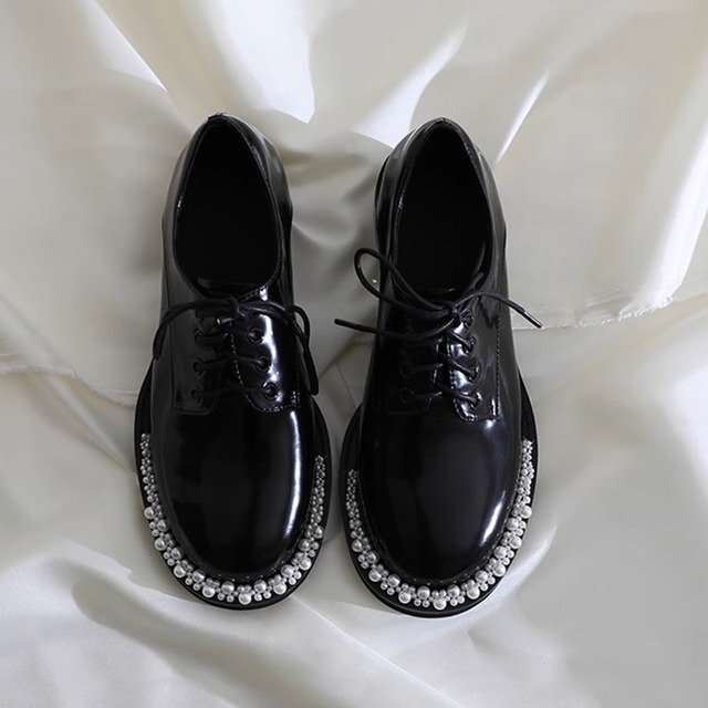 Lace up pearl round shoes A871