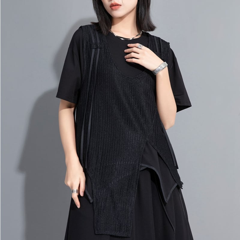 レイヤード風アシンメトリーTシャツ T0418