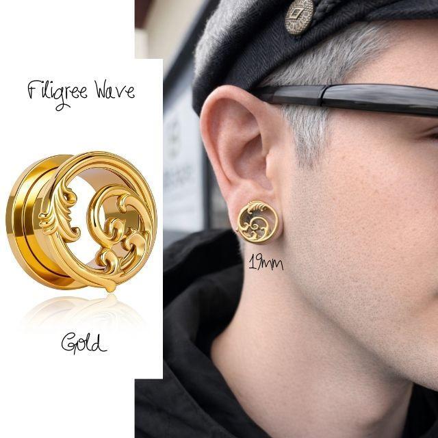 ボディピアス 0G 00G ゴールド フィリグリーウェーブ ステンレス
