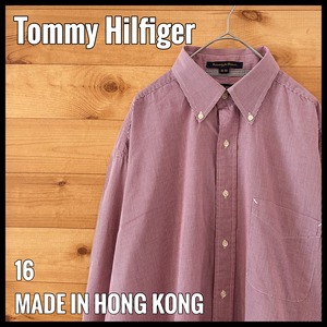 【Tommy Hilfiger】香港製 ボタンダウン 長袖シャツ ピンチェック柄 L ビッグサイズ トミーヒルフィガー US古着