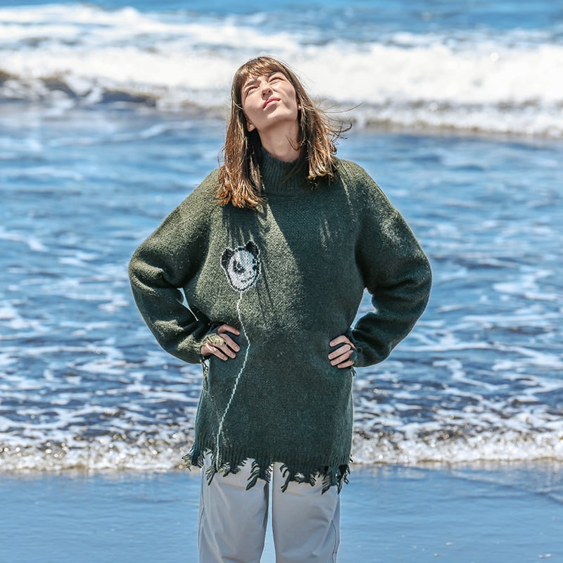 HIPANDA 】1021男女兼用 ニットセーター UNISEX SWEATER / GREEN