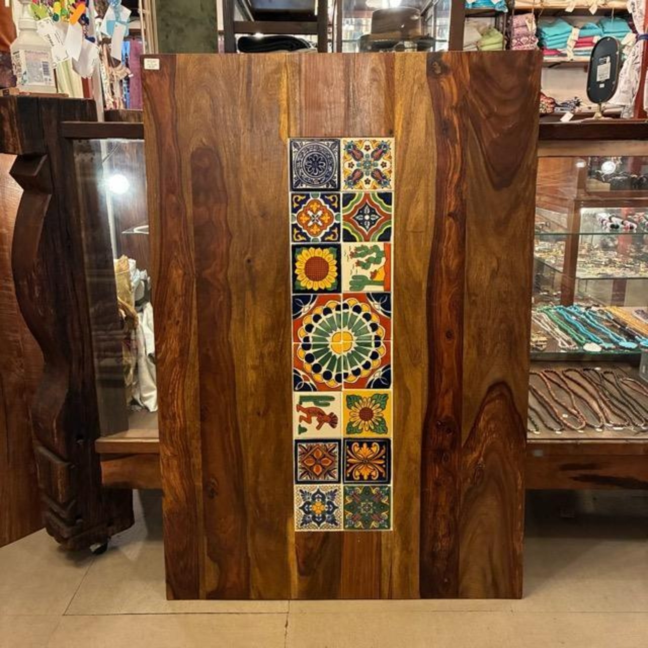 TOPANGA Furniture Sheesham wood and Mexican tile table top, 120x82cm, one-of-a-kind dining table