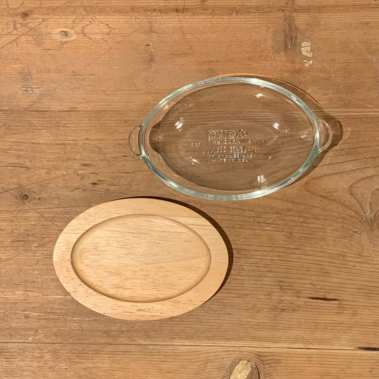 グラタン皿 木製トレー付き オールドパイレックス Pyrex CORNING