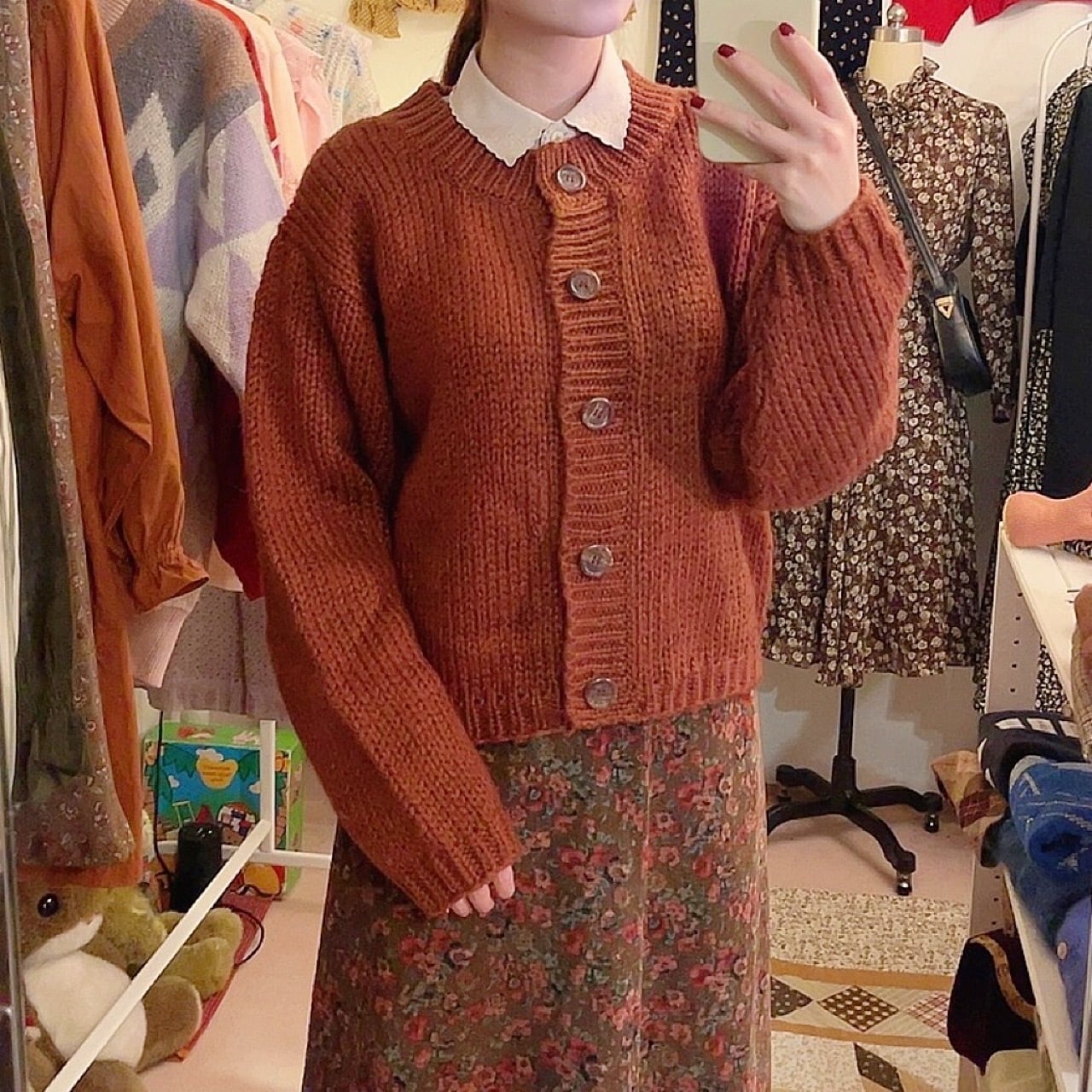 warm brown low gauge knit cardigan