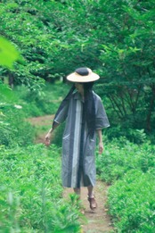 【Joëlle】Cotton silk ribbon wide brim capeline / Straw