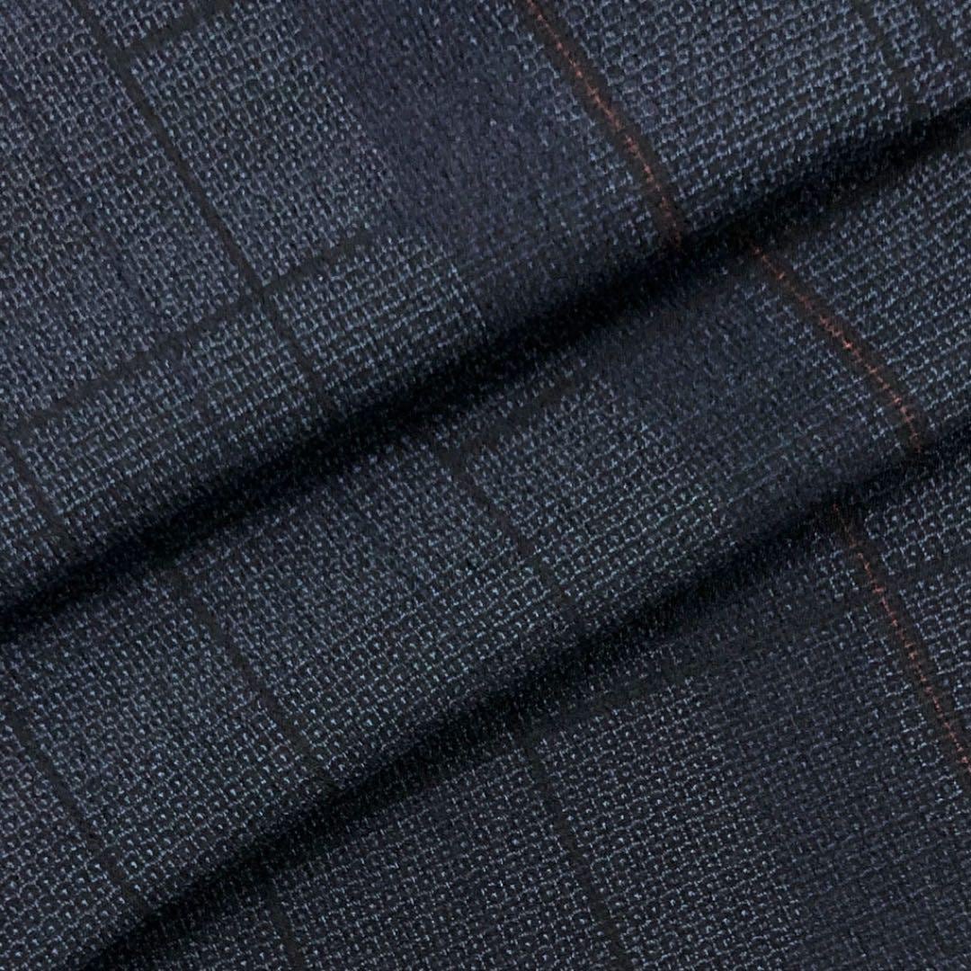 K-2520 単衣 塩沢紬 幾何学模様 亀甲 印度藍色 トールサイズ しつけ糸