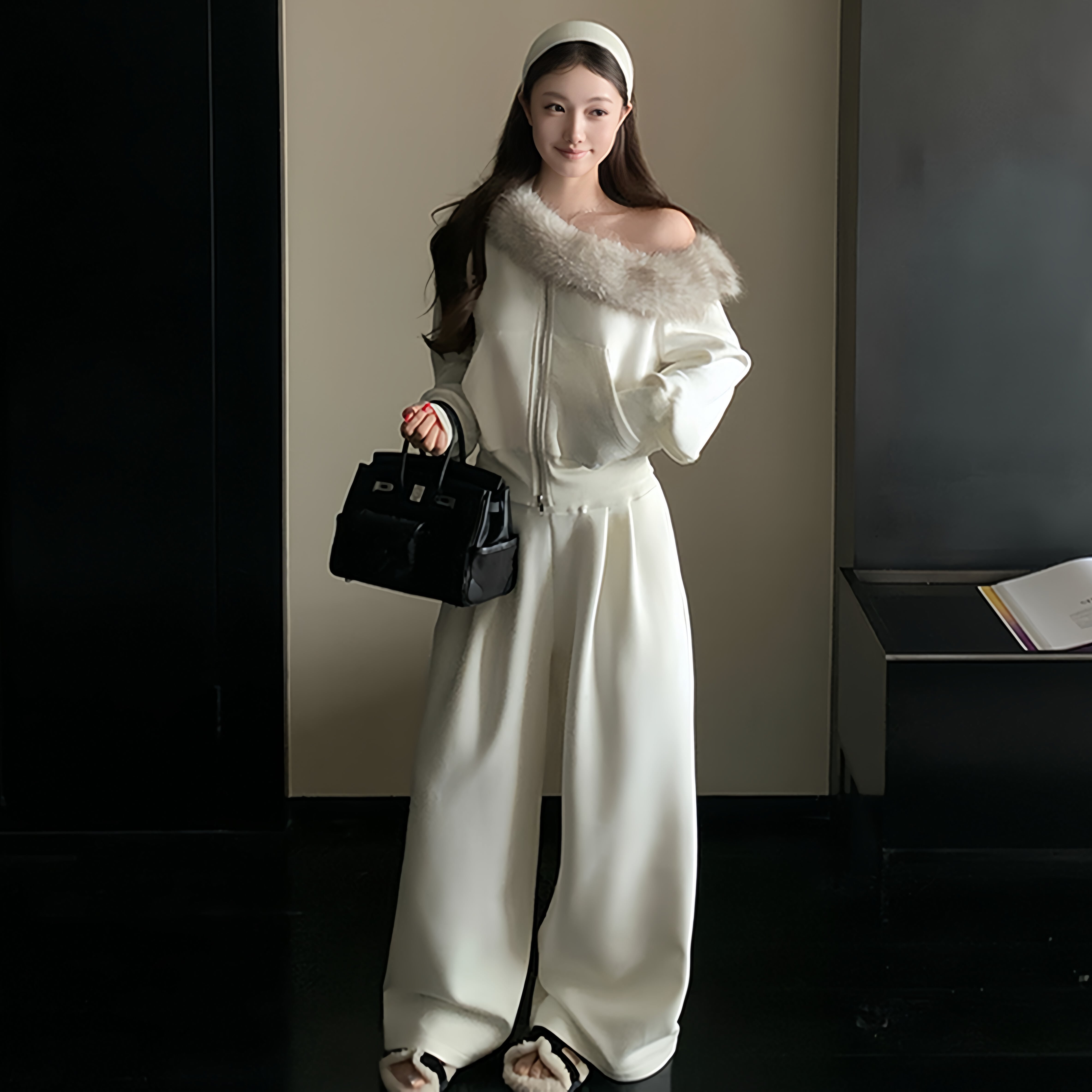 【set】デコルテファートップス×ワイドパンツセット N3393