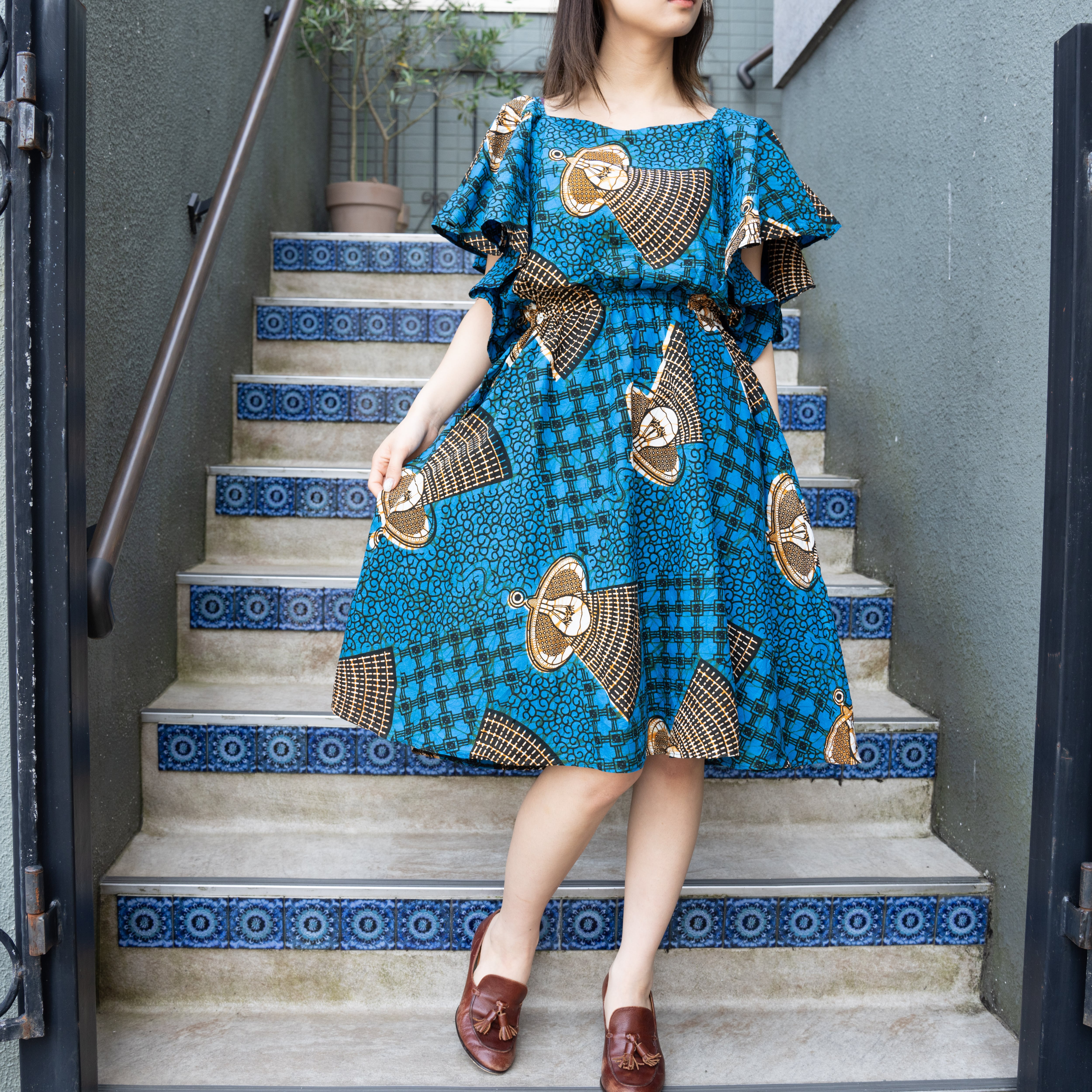 AFRICAN VINTAGE AFRICAN BATIC PATTERNED DESIGN ONE PIECE/アフリカ