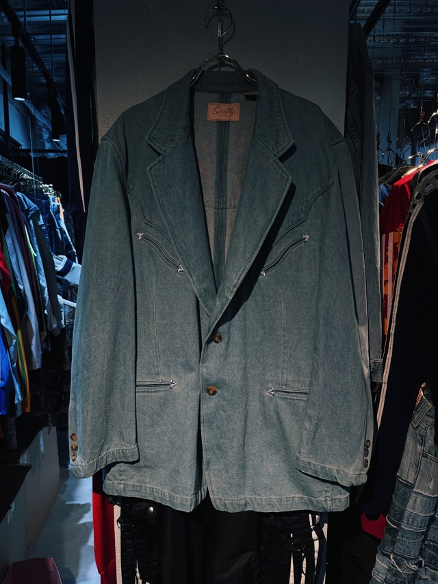 【D4C】vintage single breasted western pattern denim tailored jacket