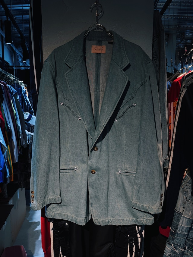 【D4C】vintage single breasted western pattern denim tailored jacket