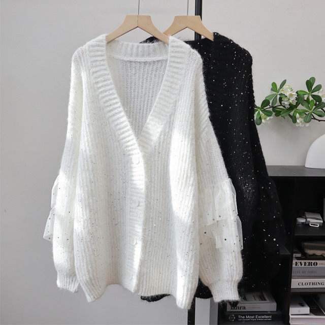 【outer】チュールドッキングニットカーディガン Q7867