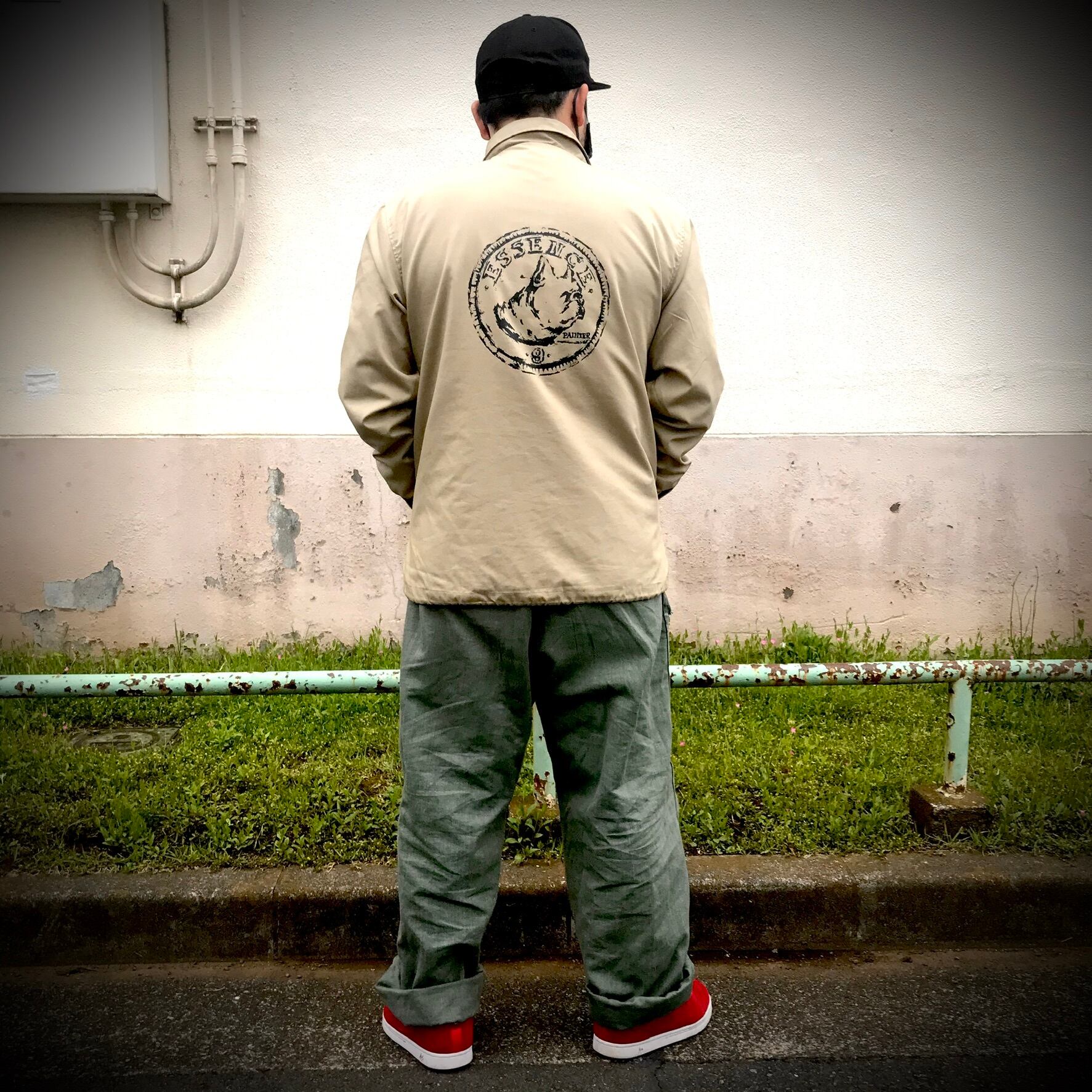 手刷りコーチジャケット【XS〜XXLサイズ/ベージュ】コイン