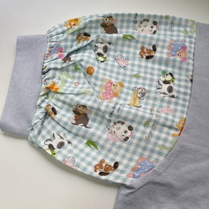 DOG×チェック柄衿付きボリュームSL Tシャツ – ワンちゃん×チェック柄で視線集中♡