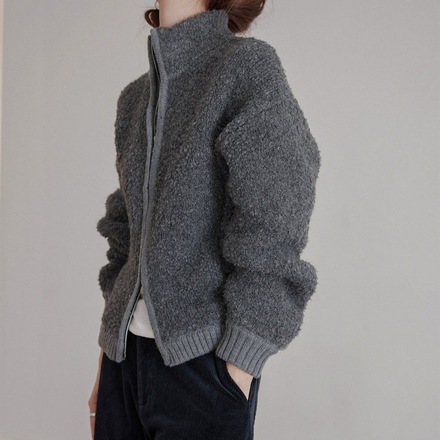 テリーヤーンスタンドカラージップカーディガン 2color [am03596]