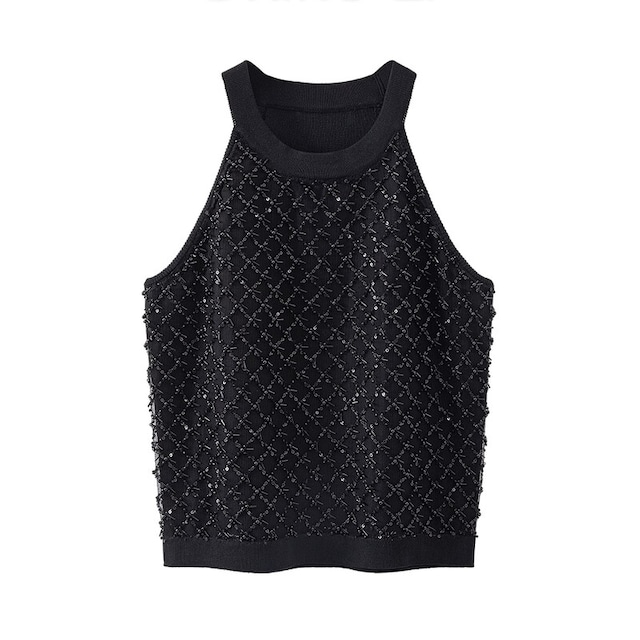 Sequin check sleeveless knit　B709