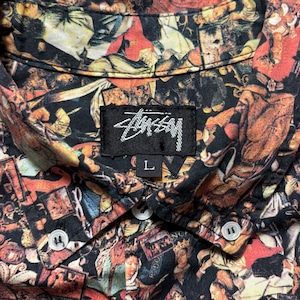 vintage 1980’s STUSSY aop short sleeves shirt “Religion”
