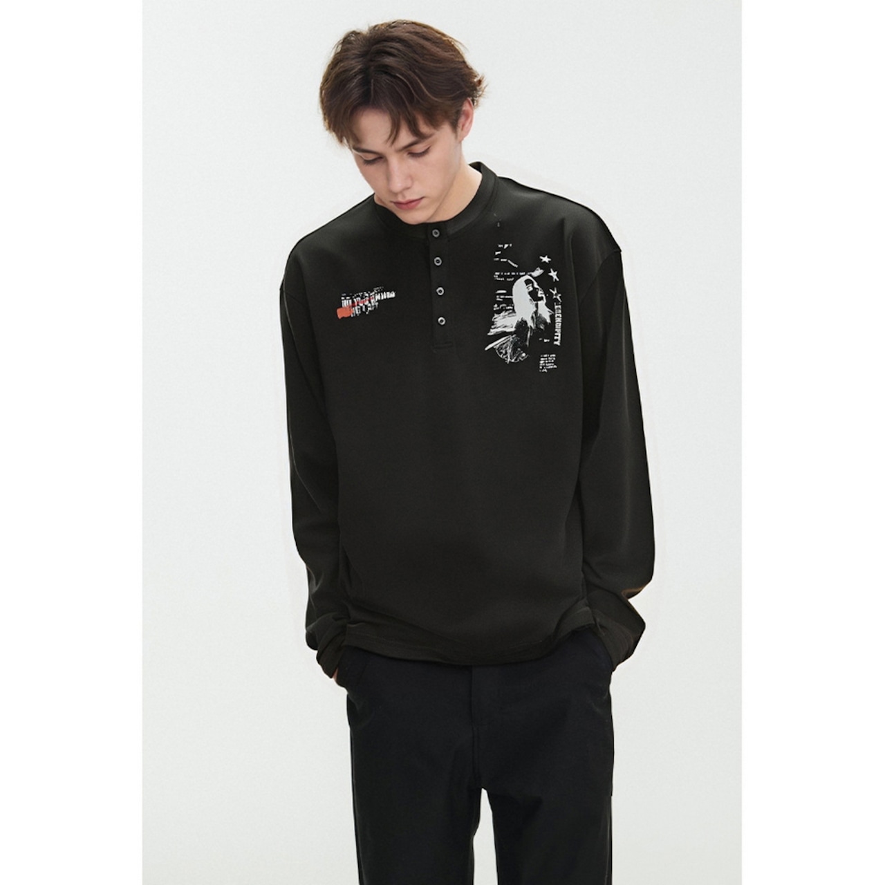 VINTAGE ストリート ヘンリーネック ロングTシャツ T1866