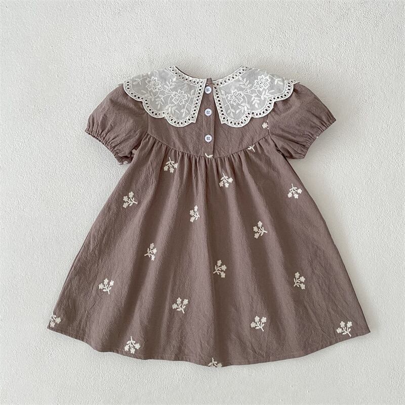 刺繍デザイン ワンピース 90サイズ 子供服 姉妹服 選べる2タイプ 刺繍 レース襟 花柄 ワンピース 可愛い