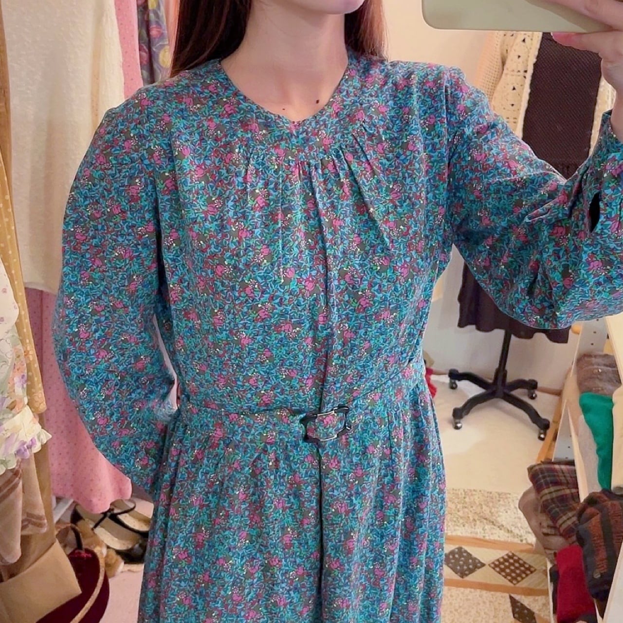 pink line flower gather one-piece
