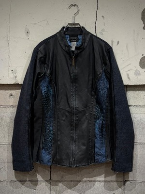 【Caka otto】 "KOOS" Leather Swiching Zip Up Jacket