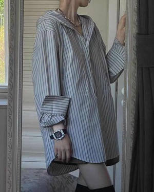フーディストライプシャツ  A0562