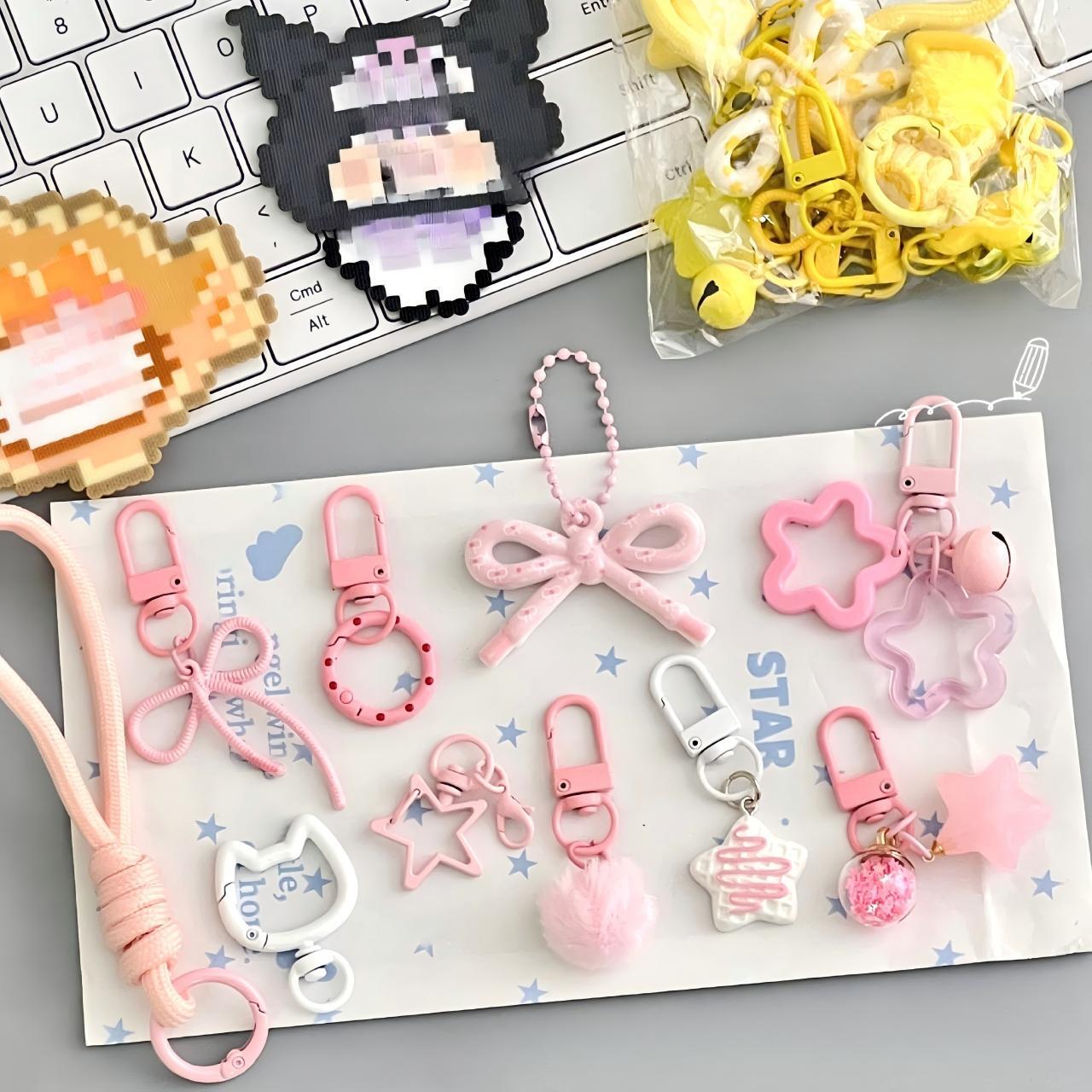 アイロンビーズ用 DIY キーホルダー ストラップ スター/リボン