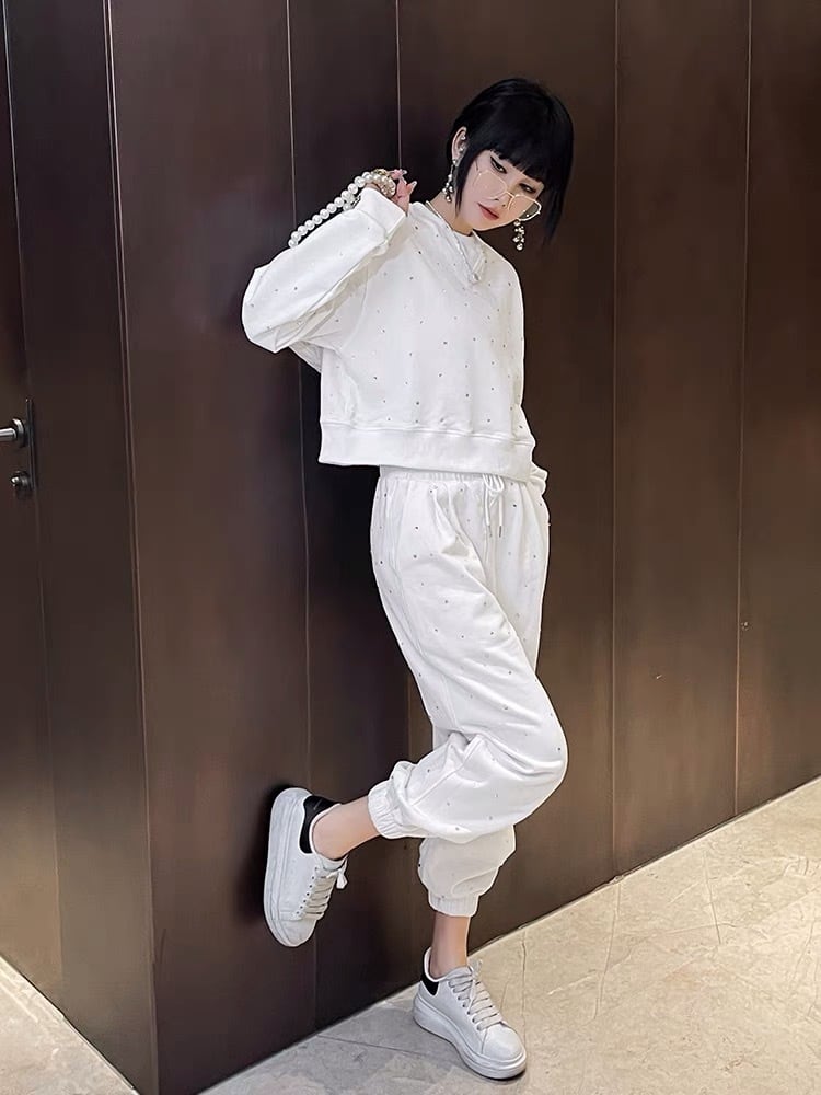 セットアップ】スウェット 黒 ブラック ストリート 白 ラインストーン