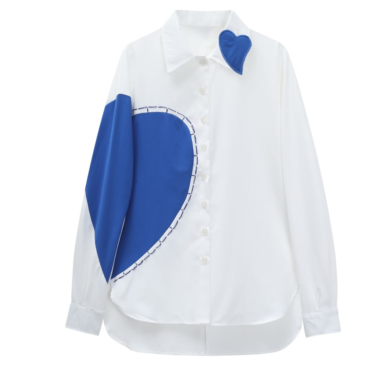 BLUE HEART PATCHED WHITE SHIRT 1color M-5519