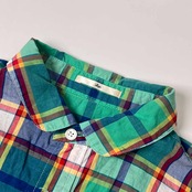 ships シップス チェック ハーフボタン チュニック丈 五分袖 シャツ ワンピース/マルチ レディース
