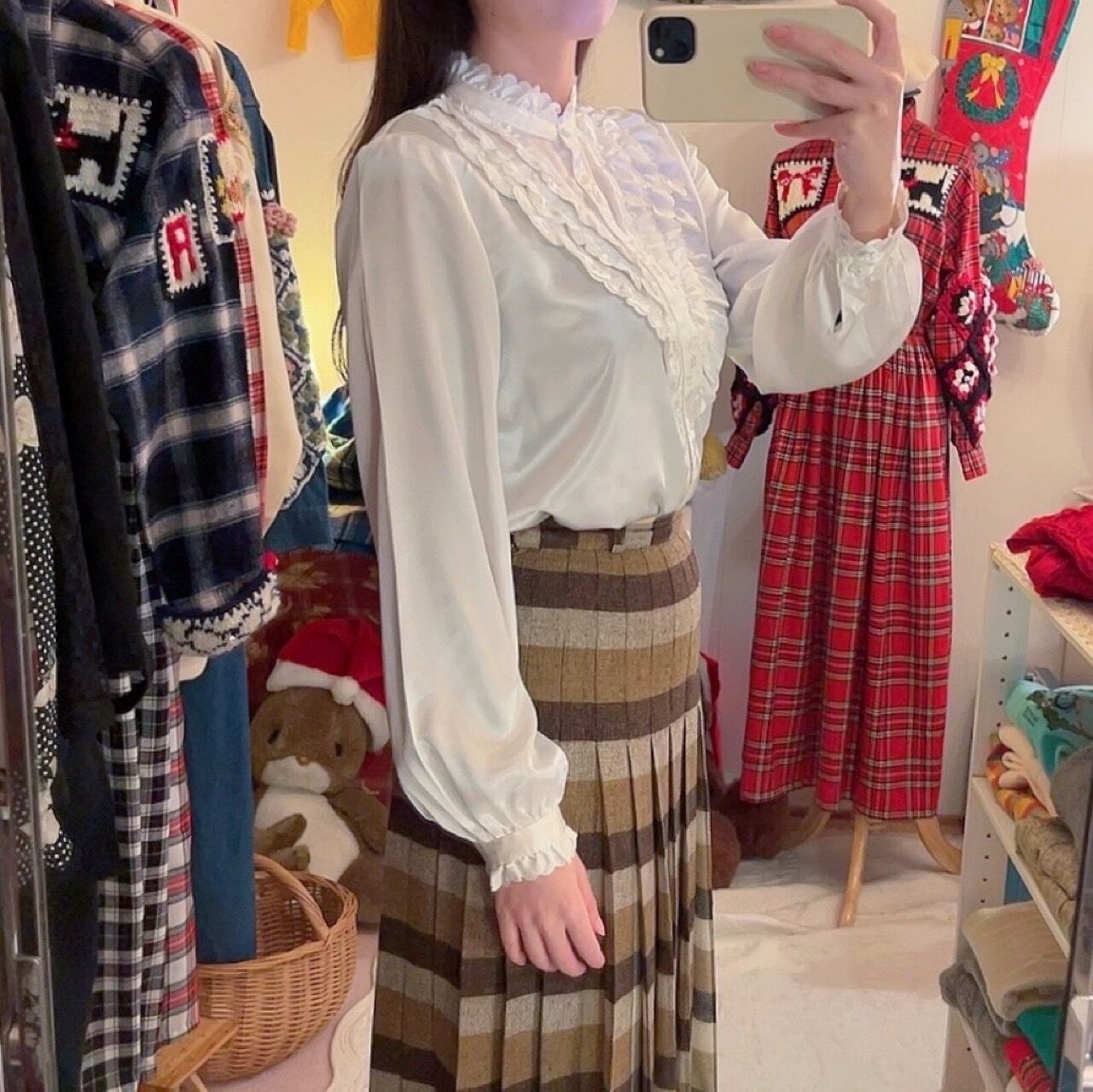 white frill stand collar blouse