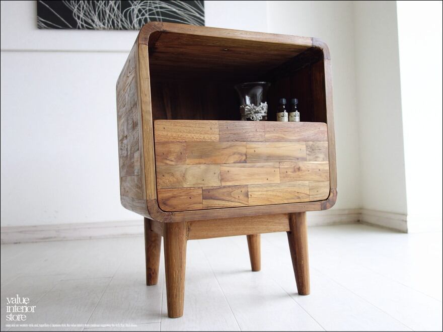 オールドチーク総無垢 ベッドサイドキャビネット テレビ台 ナイトキャビネット 古材 収納家具 タンス 手づくり 箪笥 銘木家具 送料無料