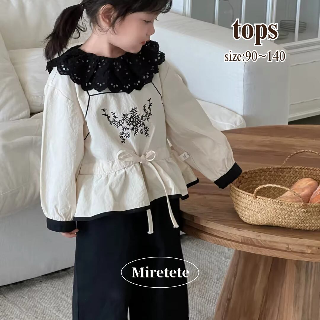 【取寄】blackレースフリルがおしゃれすぎる刺繍入りブラウス