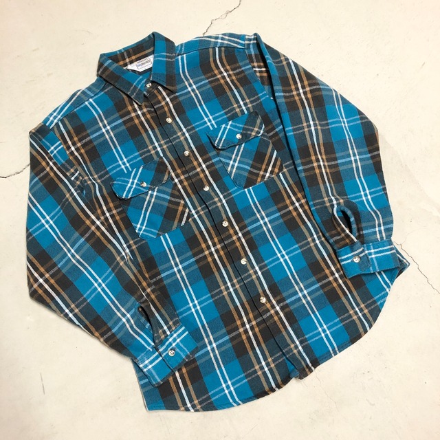 ⊕1980'S FIVE BROTHER BLUE FLANNEL CHECK SHIRT