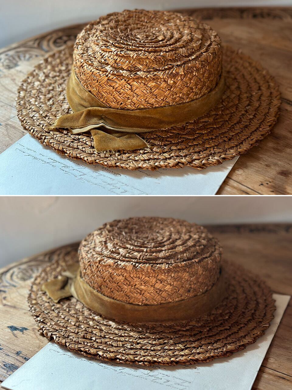 ハット 帽子 マスタードカラーのリボン 麦わら帽子 | Brocante de La
