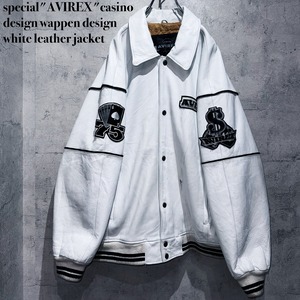 special"AVIREX"casino design wappen design white leather jacket