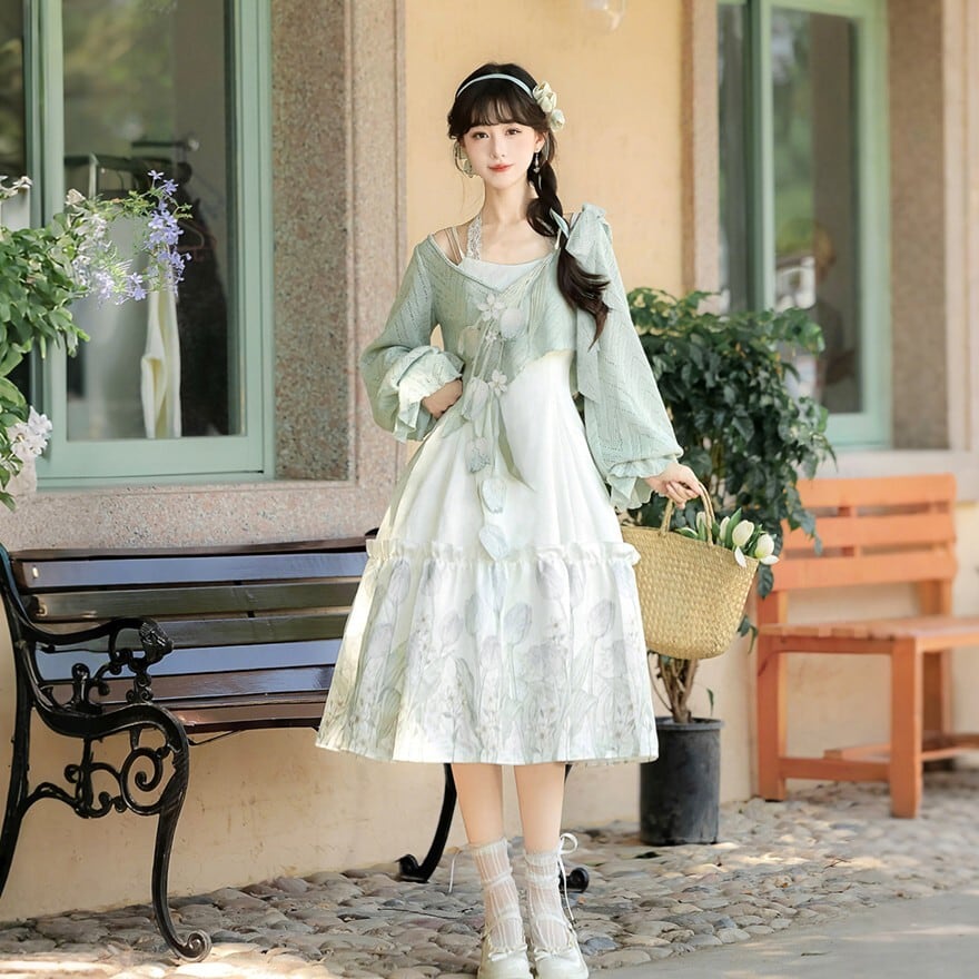 BABY 花柄 ロリータワンピース ドレス ミント ロリータファッション ミントボレロ付き花柄ロングワンピース