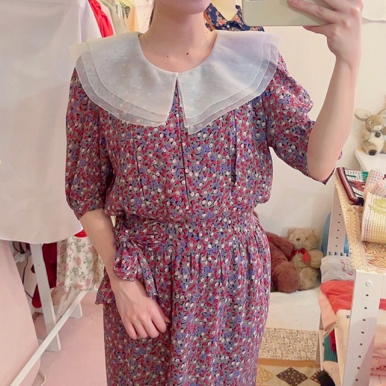 big collar side ribbon one-piece