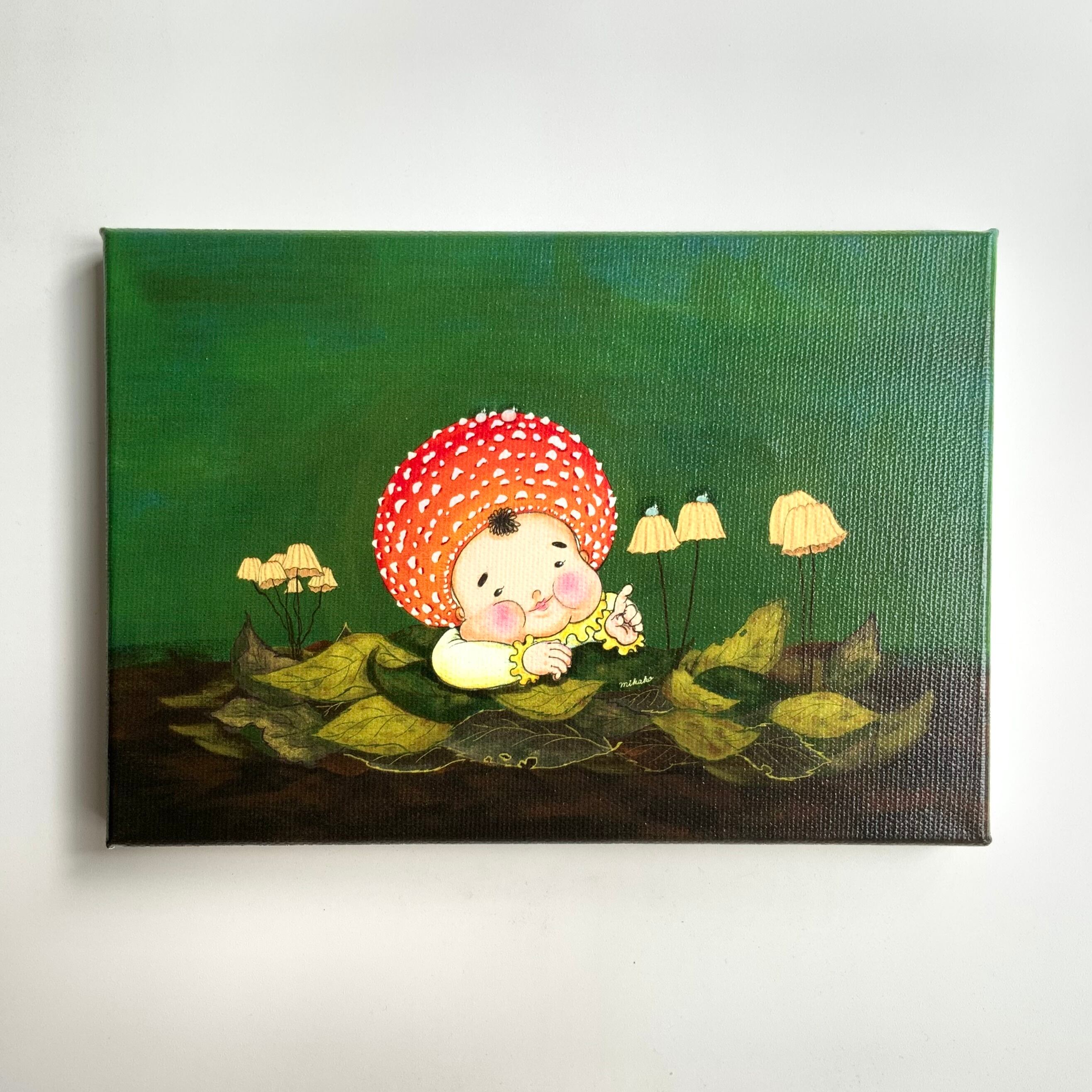 きのこ絵 キャンバスプリントパネル「ハリガネオチバタケの水玉