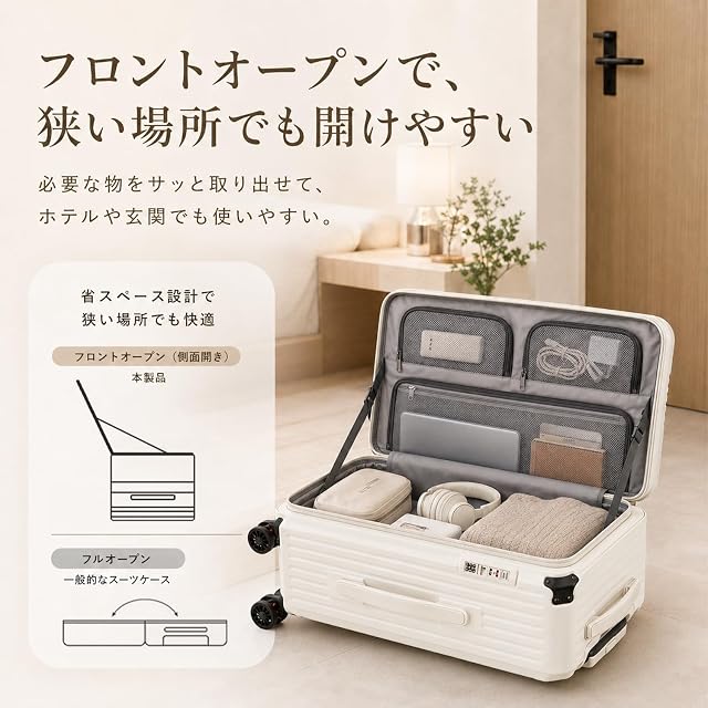 AORTD] スーツケース フロントオープン 多機能 キャリーケース 軽量