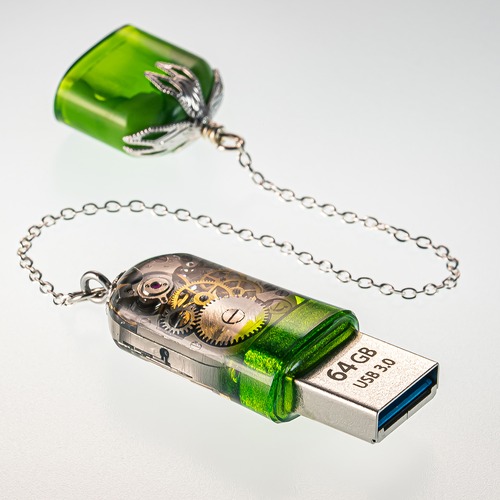 USBメモリ 機械式時計 ムーブメント 64GB USB3.0 Green-A