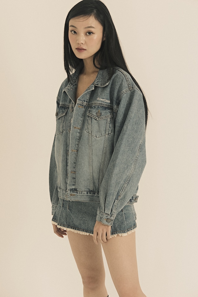 [threetimes] Perky denim jacket blue 正規品 韓国ブランド 韓国通販 韓国代行 韓国ファッション スリータイムズ