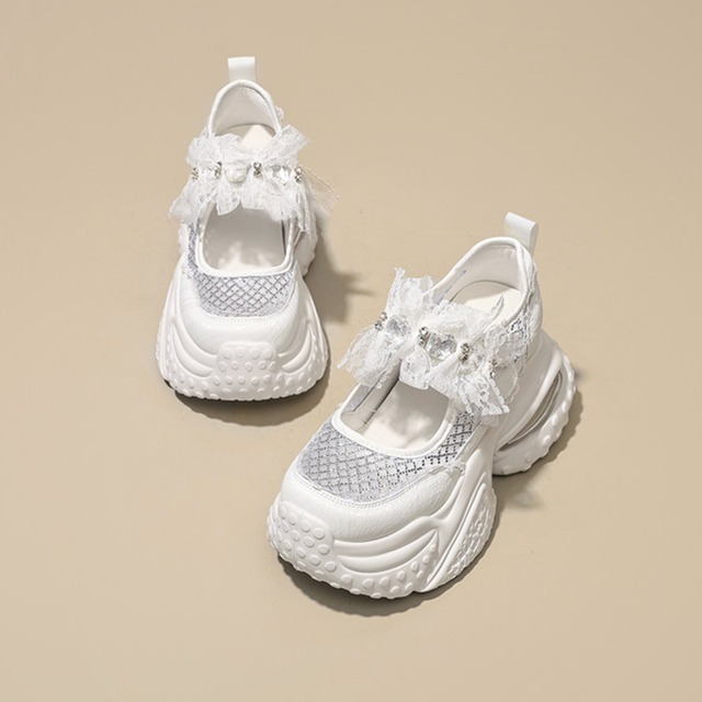 flower motif lace-up platform sneakers m0353